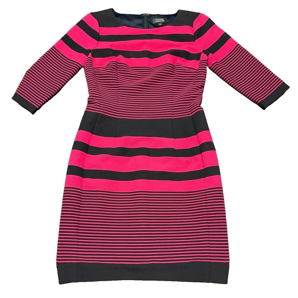 Tahari Arthur S. Levine Dress Size 4 Pleated, Fitted, 3/4 Sleeve, Lined, Stretch